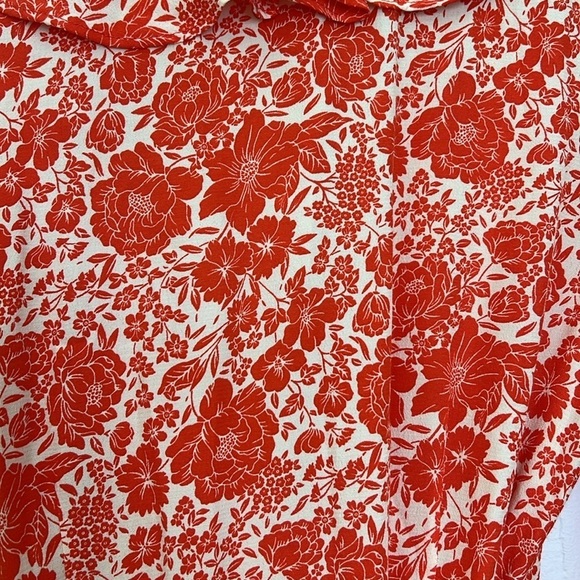 TopShop - NWT Floral Red And Orange Wrap Mini Ruffle Short Sleeve Dress Size 4 - Picture 12 of 12